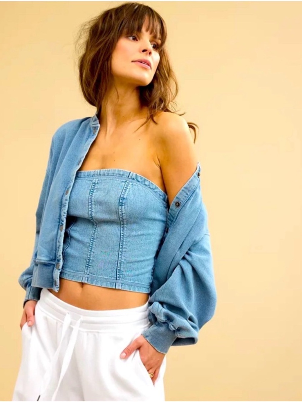 aerie Light Blue Denim Strapless Corset Camisole